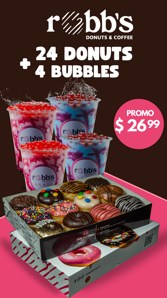 Cuatroferta Clásica 24 Donuts + 4 Frappes Bubbles
