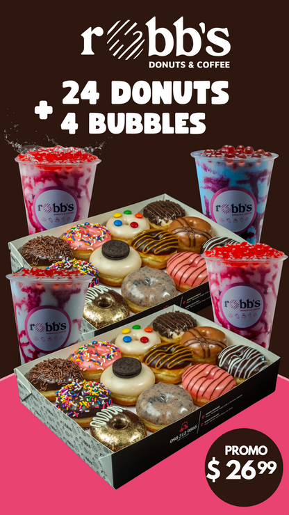 Cuatroferta Clásica 24 Donuts + 4 Frappes Bubbles