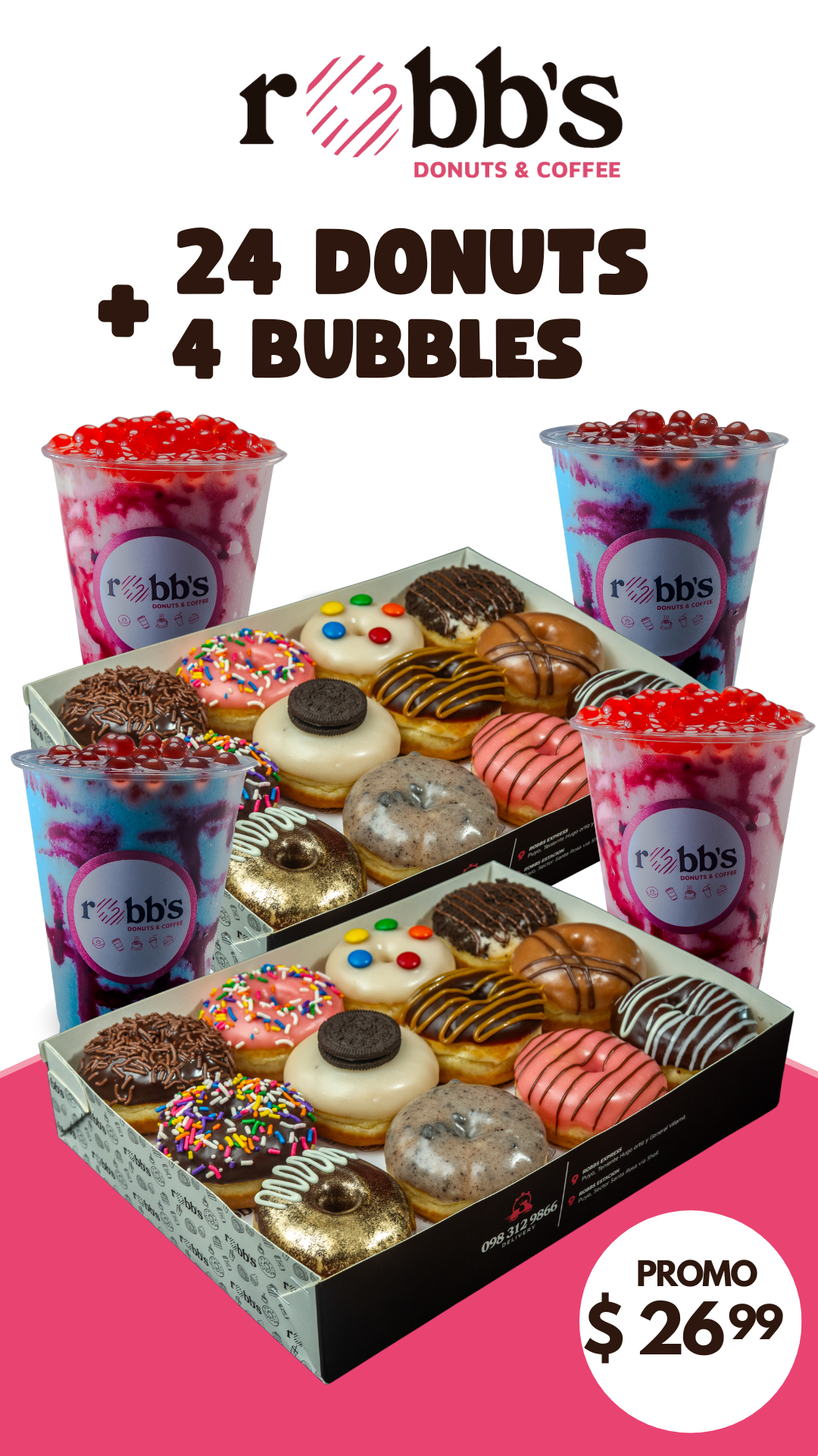 Cuatroferta Clásica 24 Donuts + 4 Frappes Bubbles