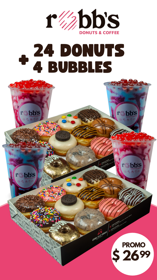 Cuatroferta Clásica 24 Donuts + 4 Frappes Bubbles
